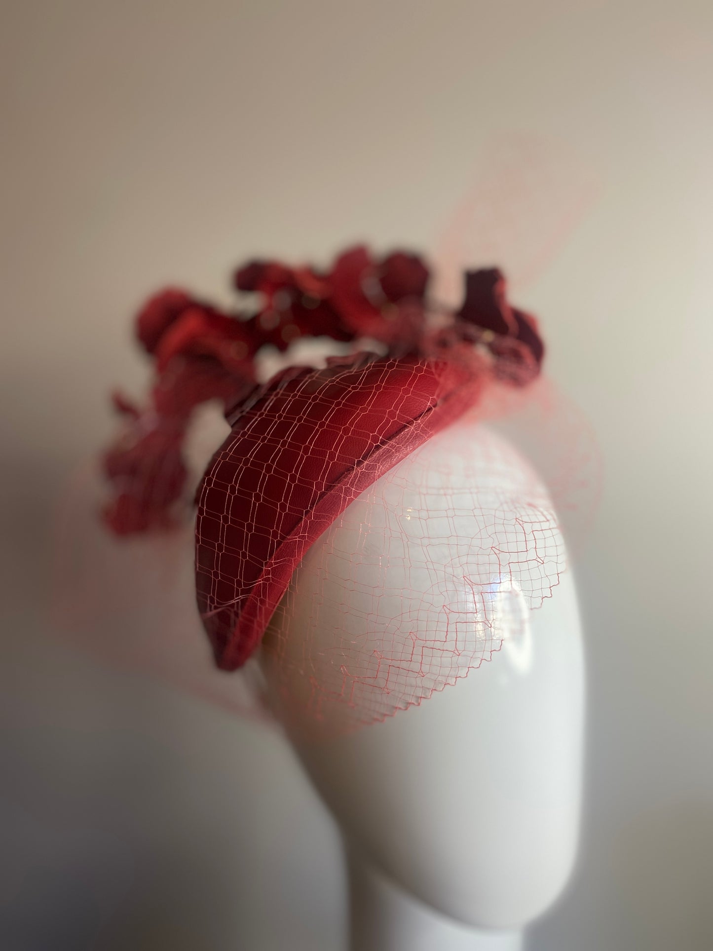 Red leather bandeau with leather flower