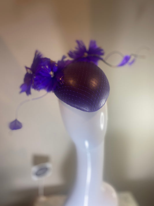 Purple leather percher with feather flower