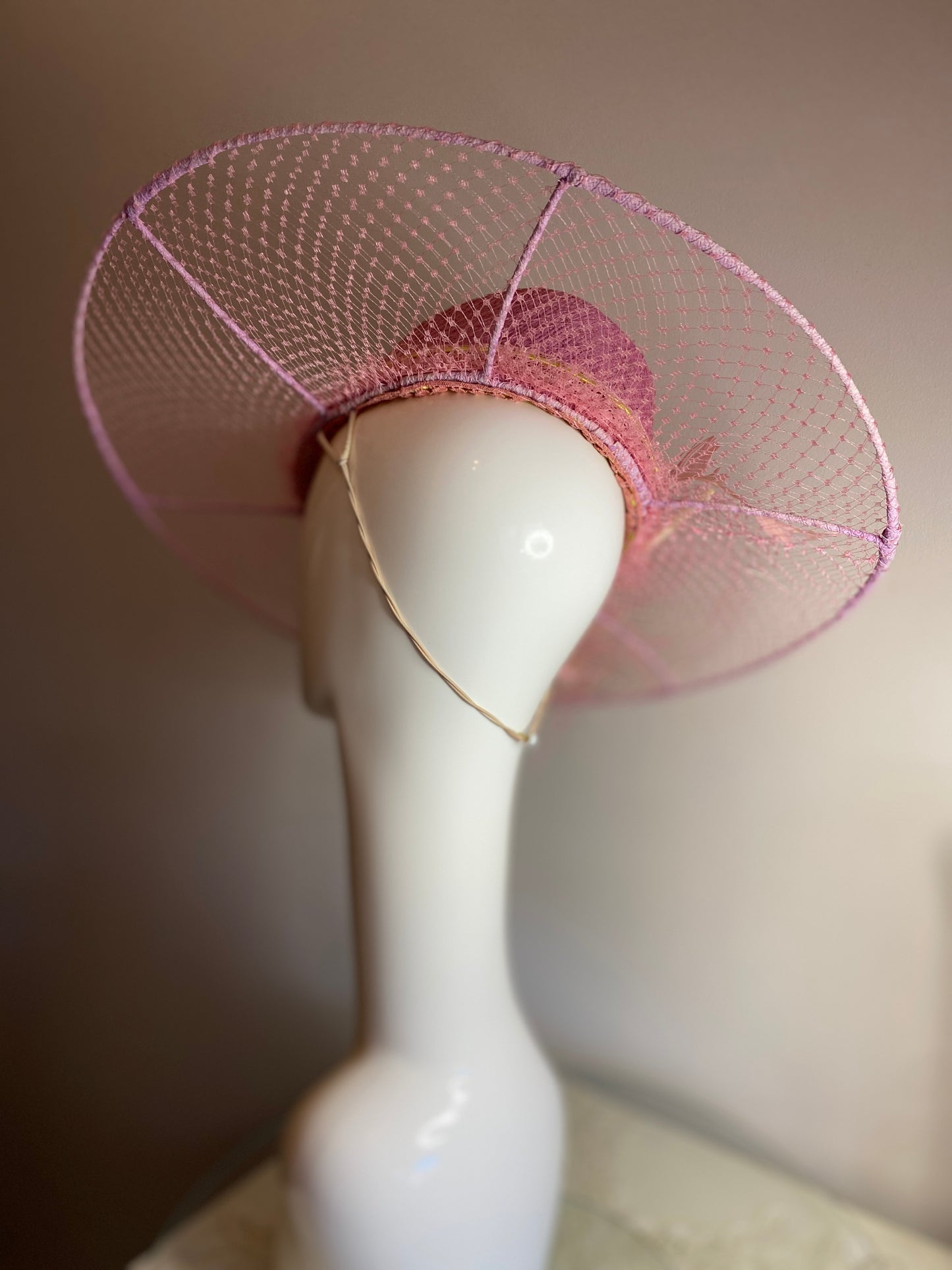 Pink fedora hat with veil brim