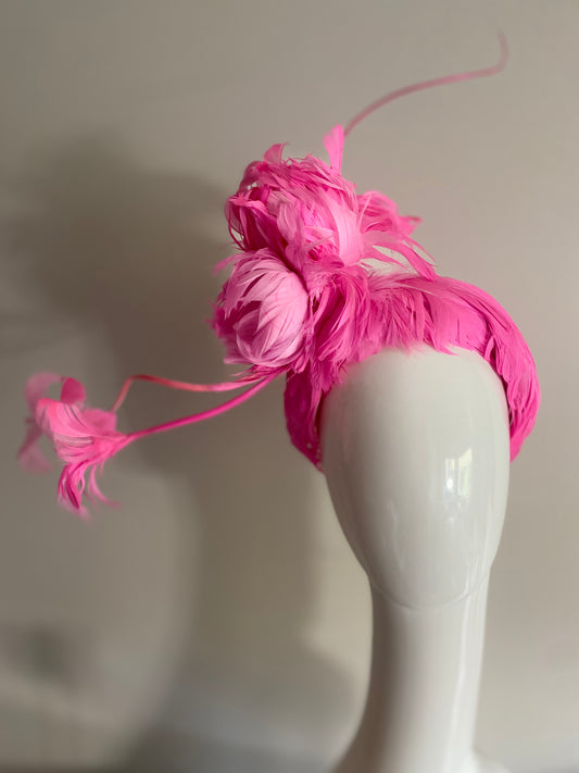 Fluro Pink Feathered Rose on Bandeau