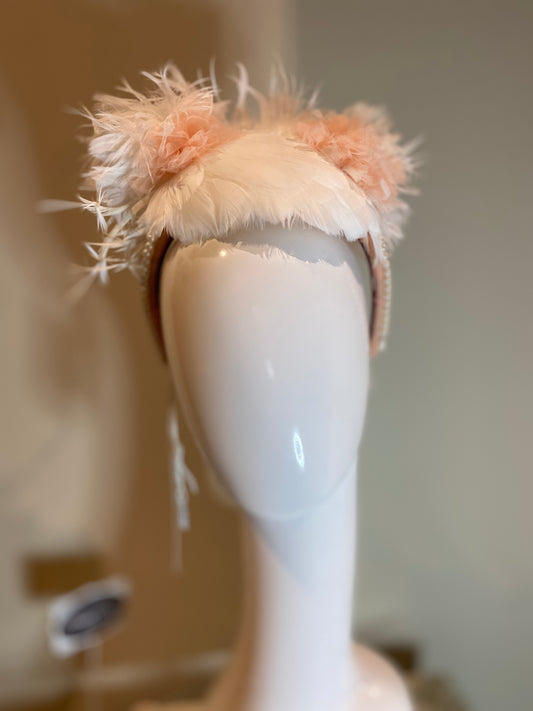 Fascinator in whites and peach