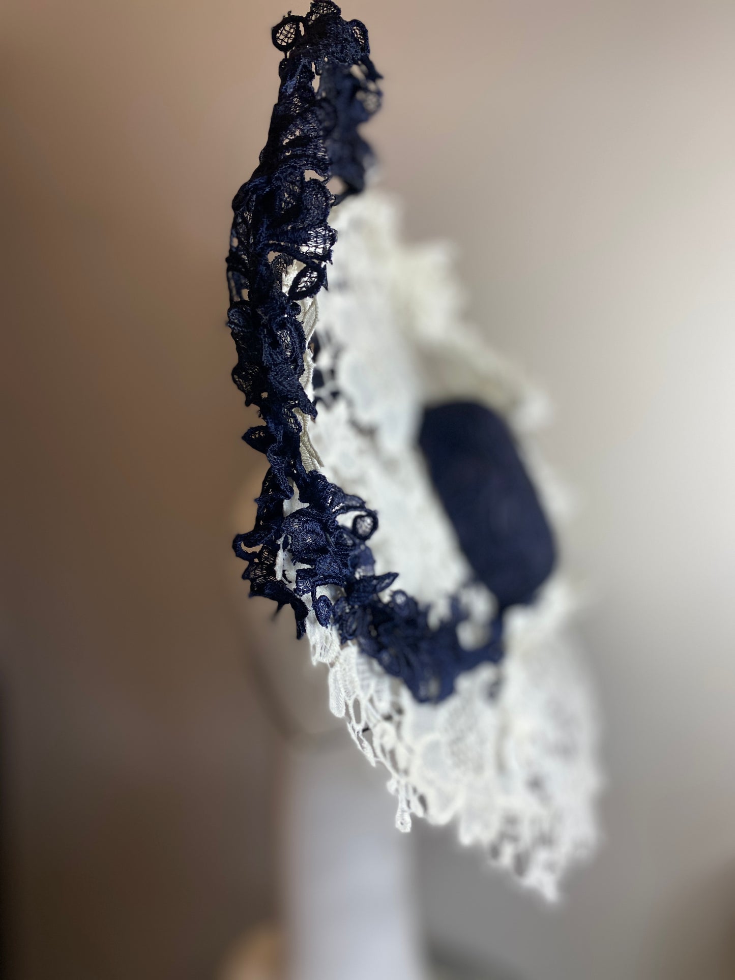 Navy and white lace boater