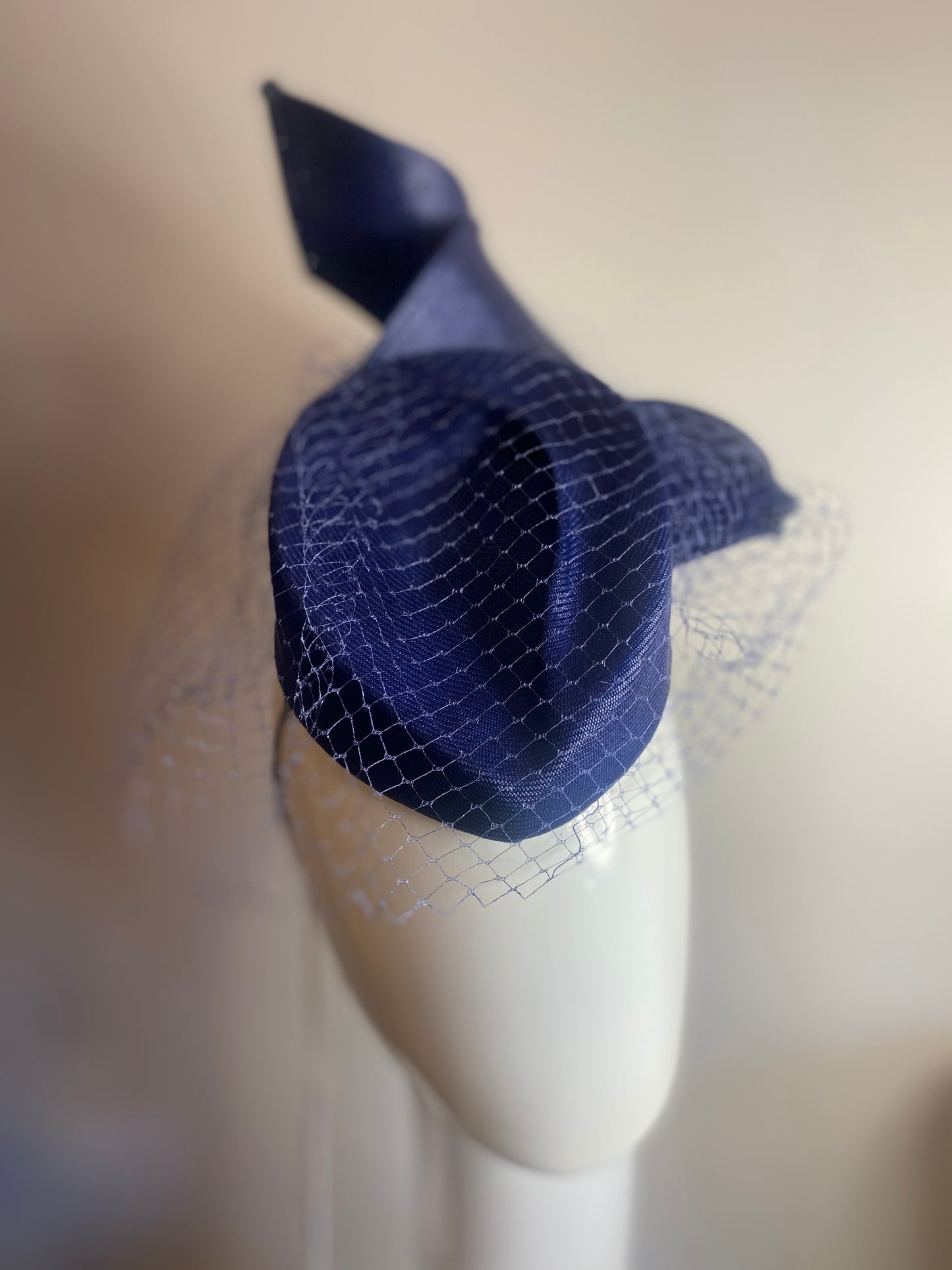 Navy straw percher with vintage veil