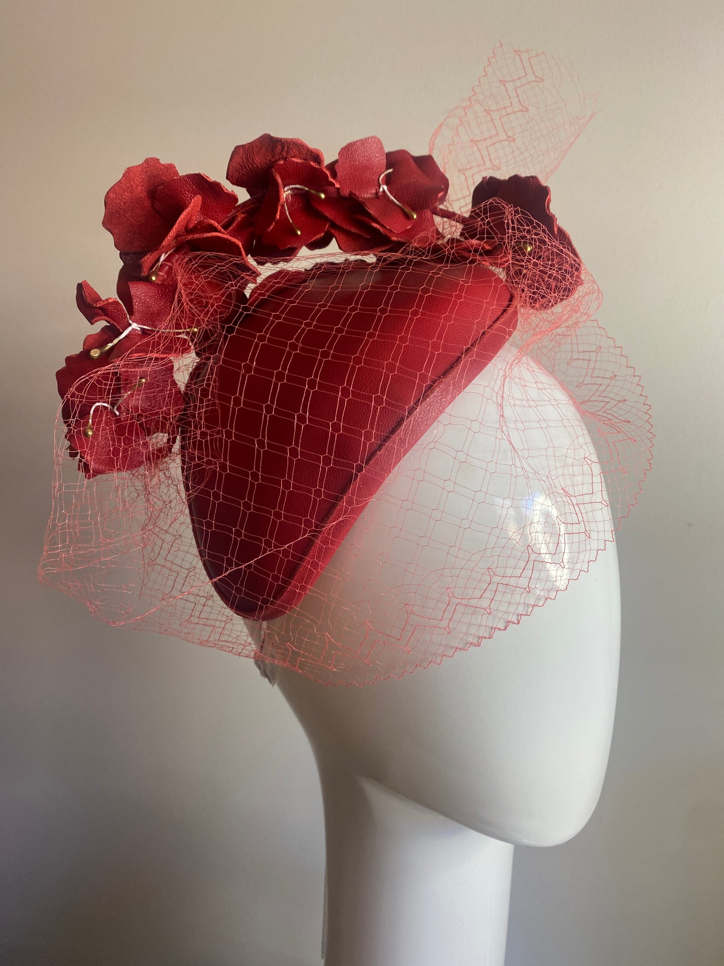 Red leather bandeau with leather flower