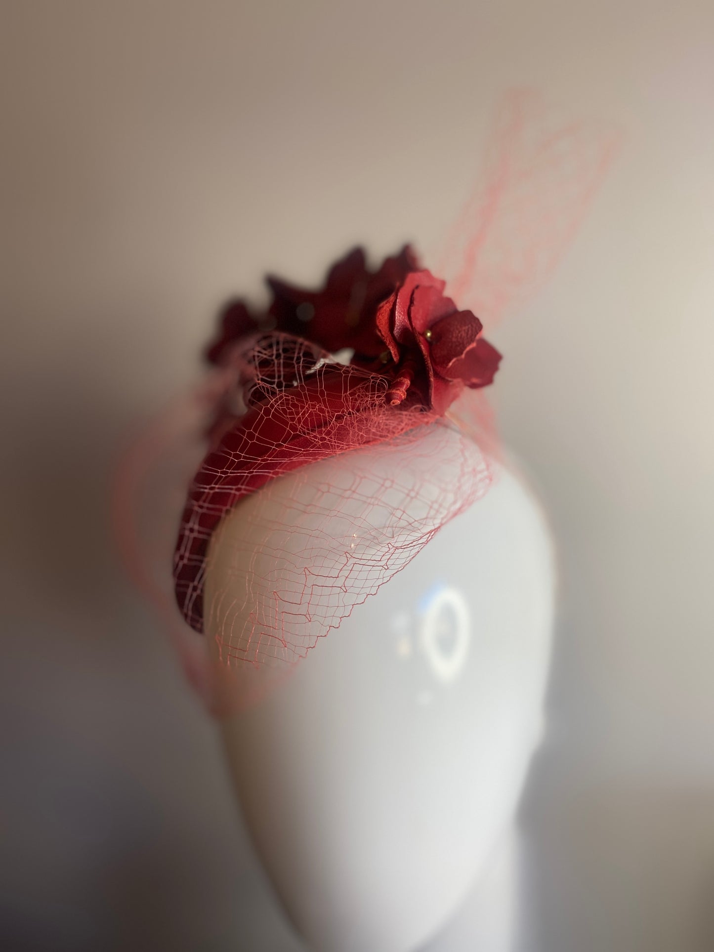 Red leather bandeau with leather flower