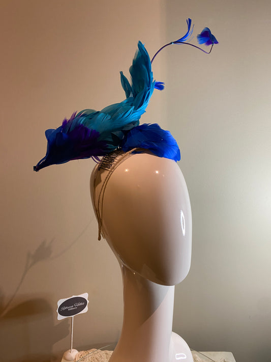 Blue feathered fascinator