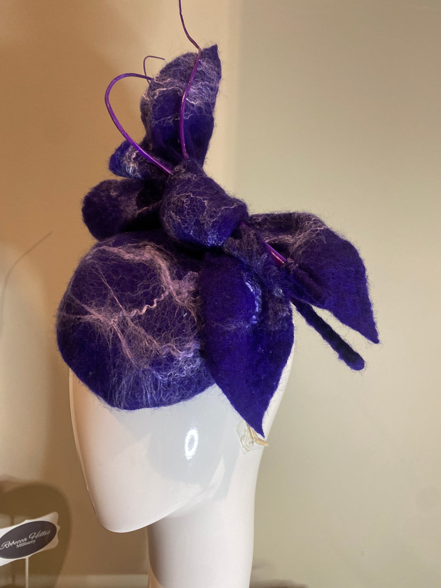 Purple wool percher with bow