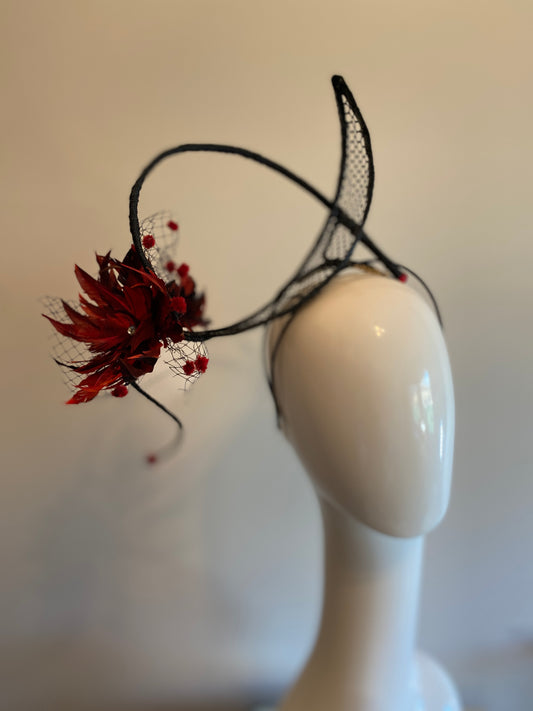 Black and Red Feathered Fascinator