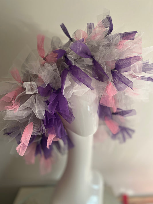 Tulle tutu hat in greys, pink and purple